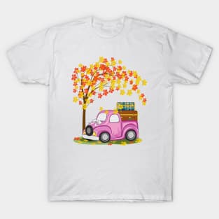 Vintage Car And Autumn Tree Art T-Shirt